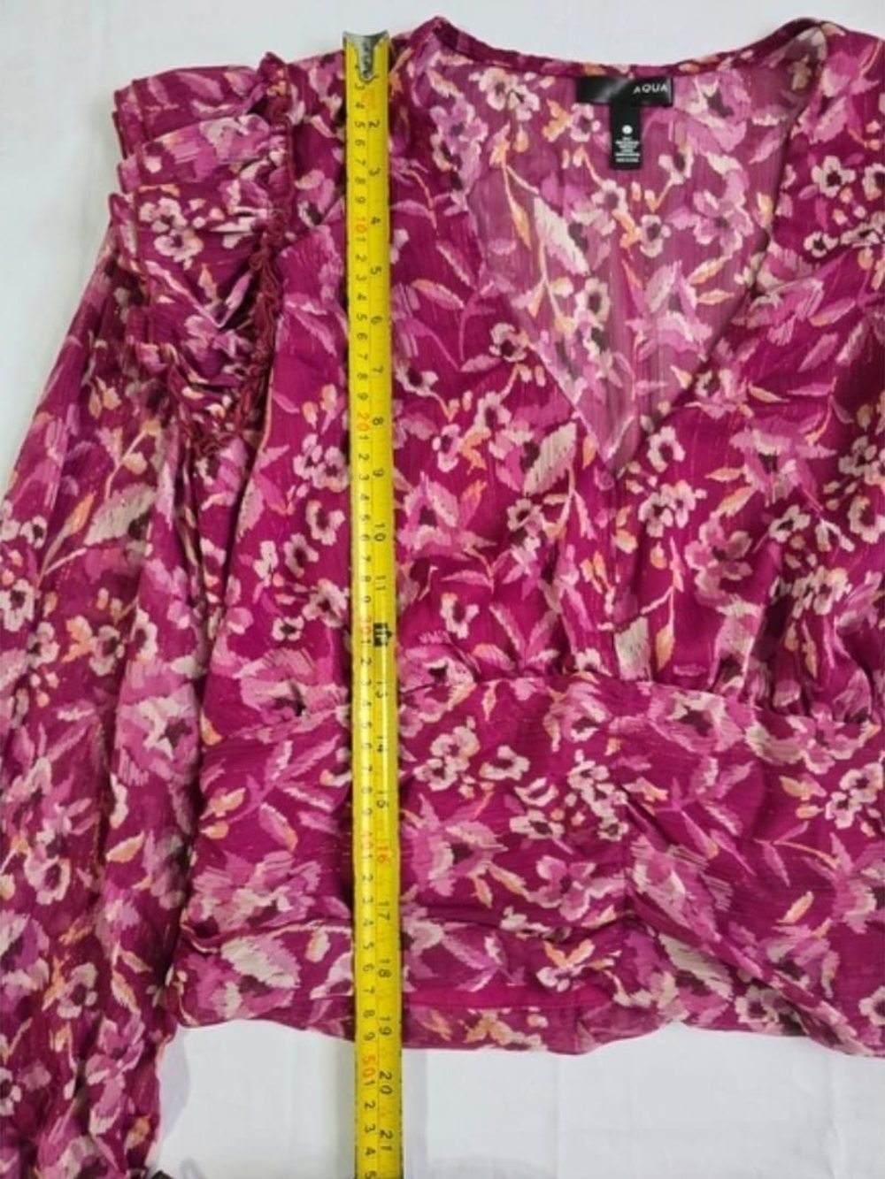 Aqua Raspberry Floral V-Neck Ruffle Blouse - Picture 8 of 14